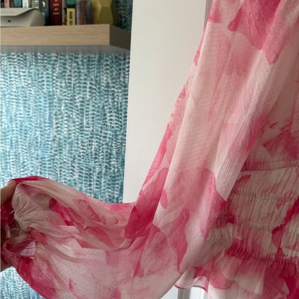 Express Pink and White Smocked Long Sleeve Blouse - Picture 5 of 5